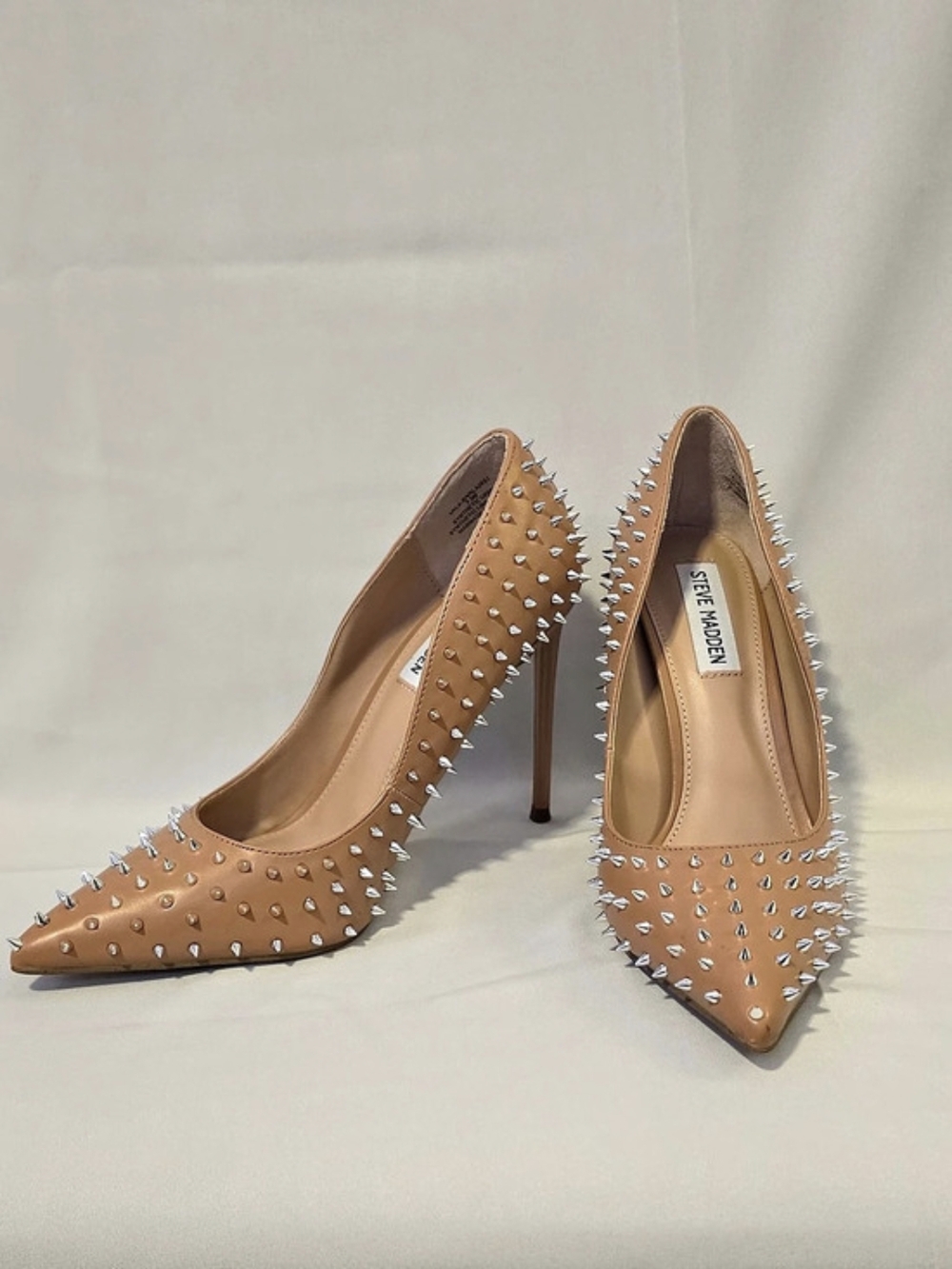 Steve Madden Vala-S Studded Pointed Toe Heels Nude